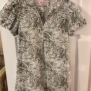 Tommy Bahama  Puff Sleeve Mini Dress Green Tea Leaf Print Size S